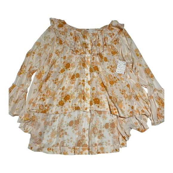 FREE PEOPLE Oversized Lorretta Floral Tunic In Tea Combo Boho‎ Floral Print XS - Picture 1 of 14